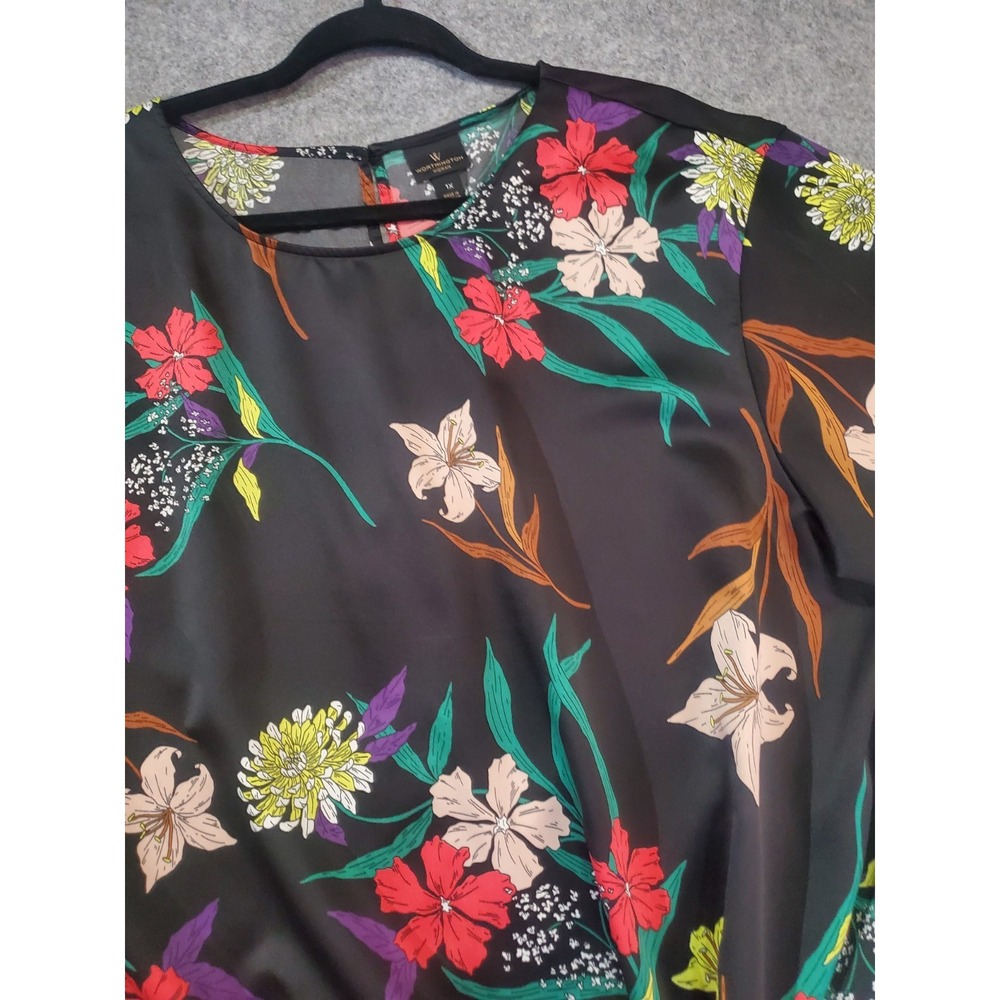 🌷 NWOT Worthington Womens 1X Floral Tie Front Satin Texture Blouse - Picture 6 of 11